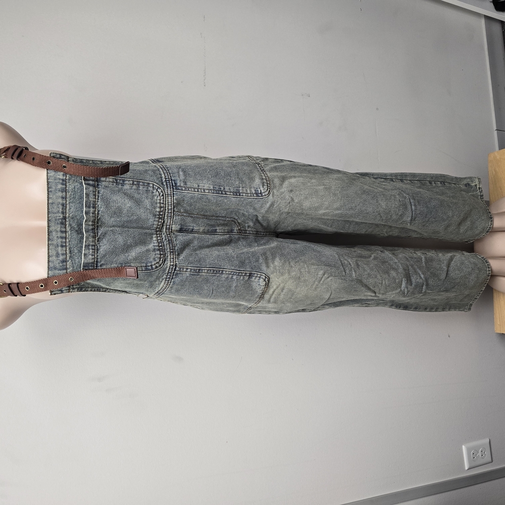 Men's Blue Denim Jeans with Suspenders